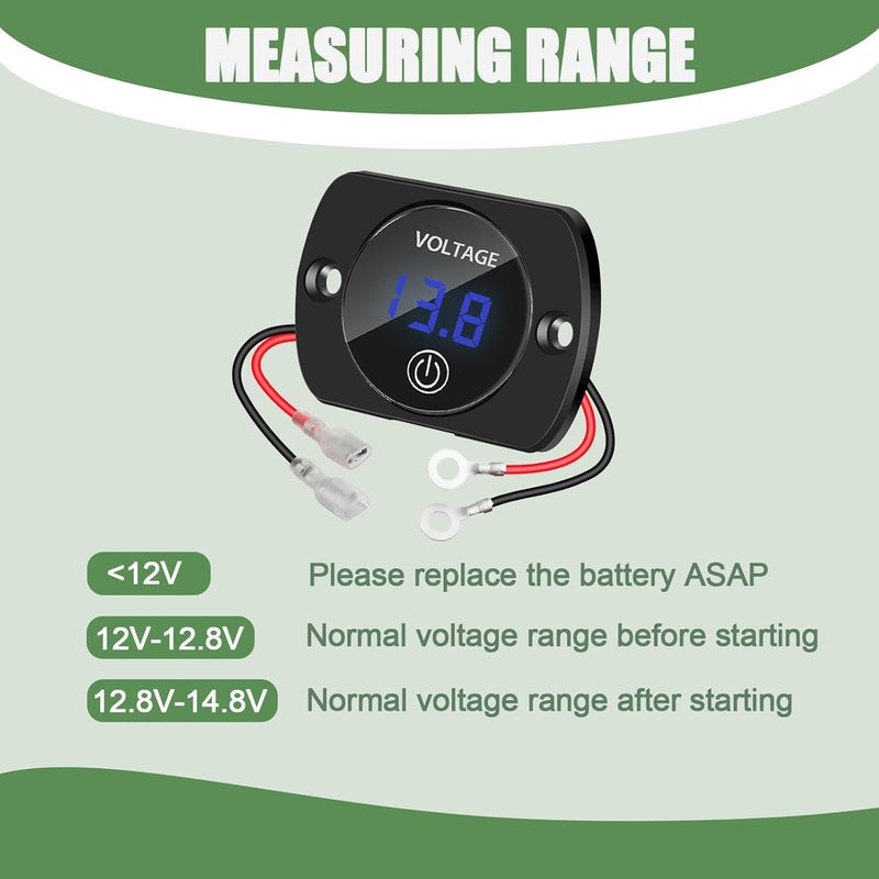 Sumklin 2PCS Blue Light Battery Voltage Gauge DC 12V 24V Digital Display Voltage Meter Waterproof Voltmeter with Touch Switch for Boat Marine ATV Car Motorcycle Truck Boat RV - Image 5